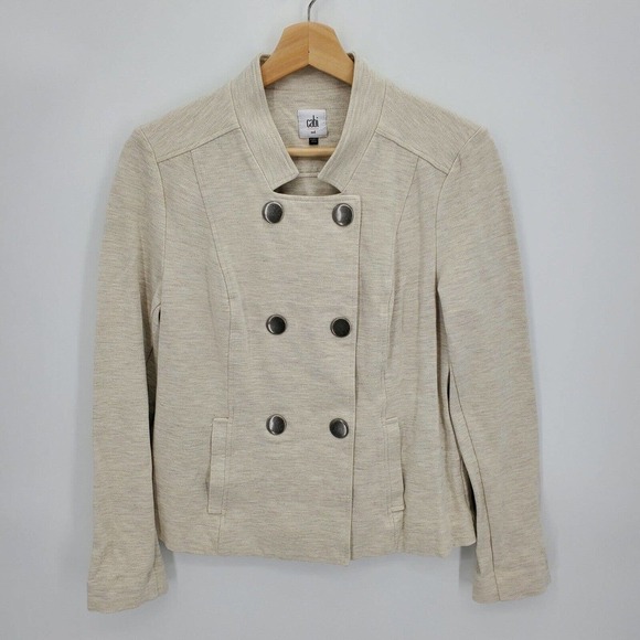 Cabi Womens Charlie Jacket Oatmeal Ponte Knit Double Breast Snap Size Medium - Picture 1 of 4